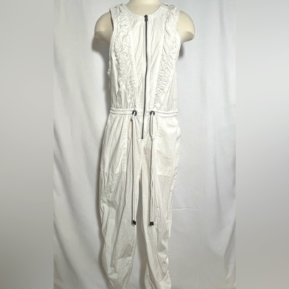 Free People Jumpsuit white cinched waist front zip